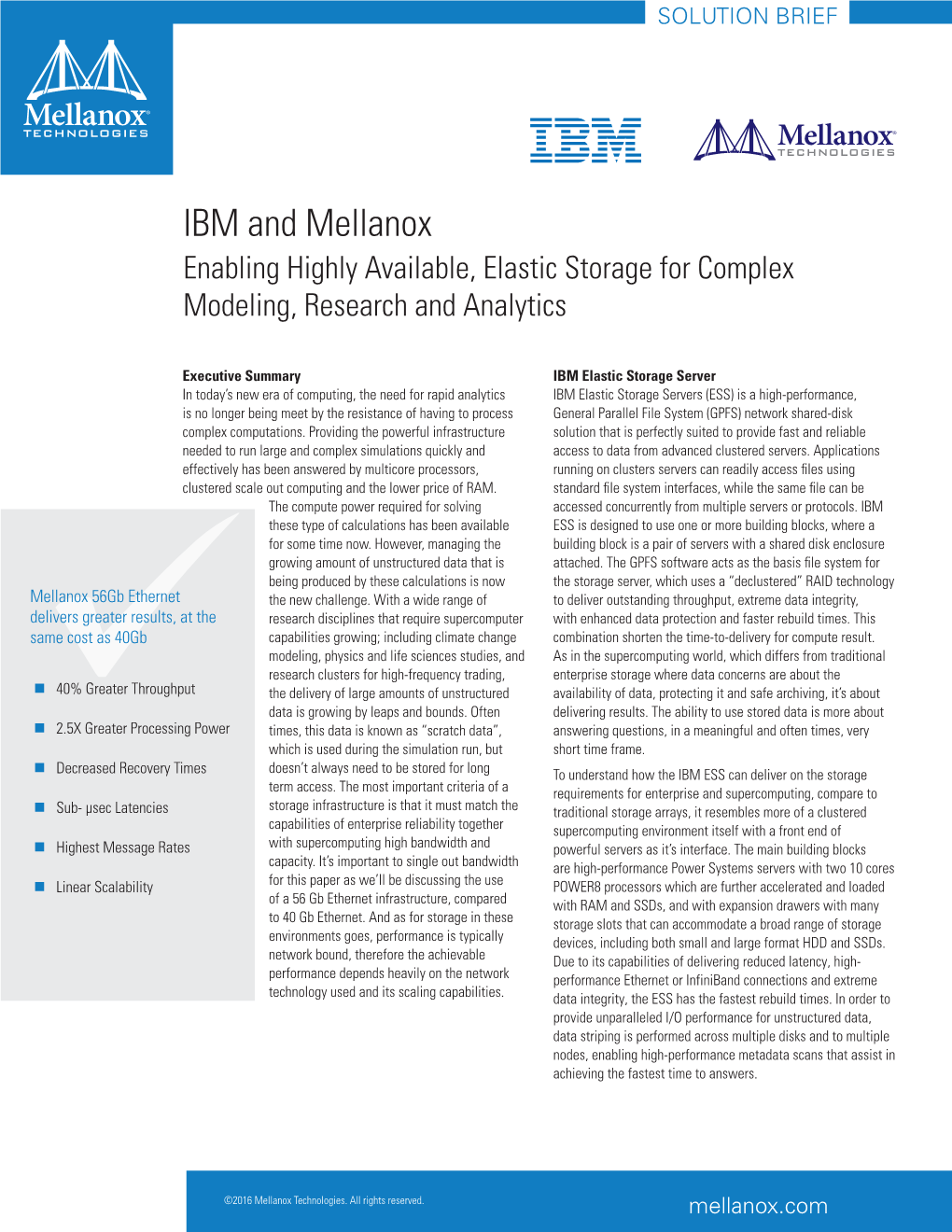 IBM and Mellanox Enabling Highly Available, Elastic Storage for Complex Modeling, Research and Analytics
