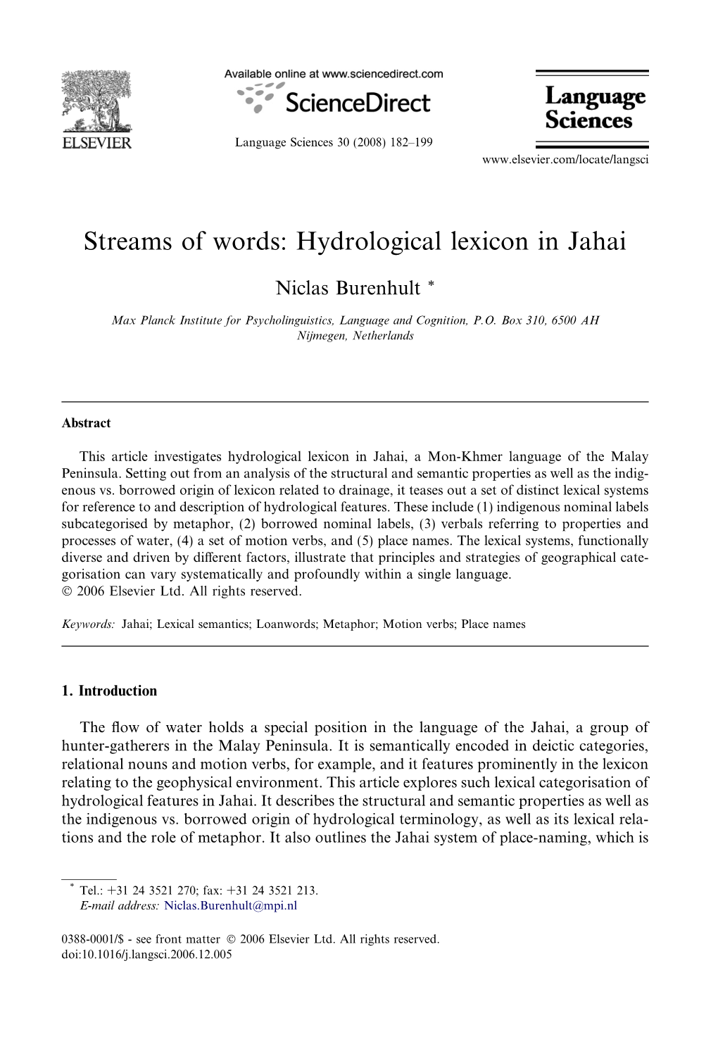 Hydrological Lexicon in Jahai