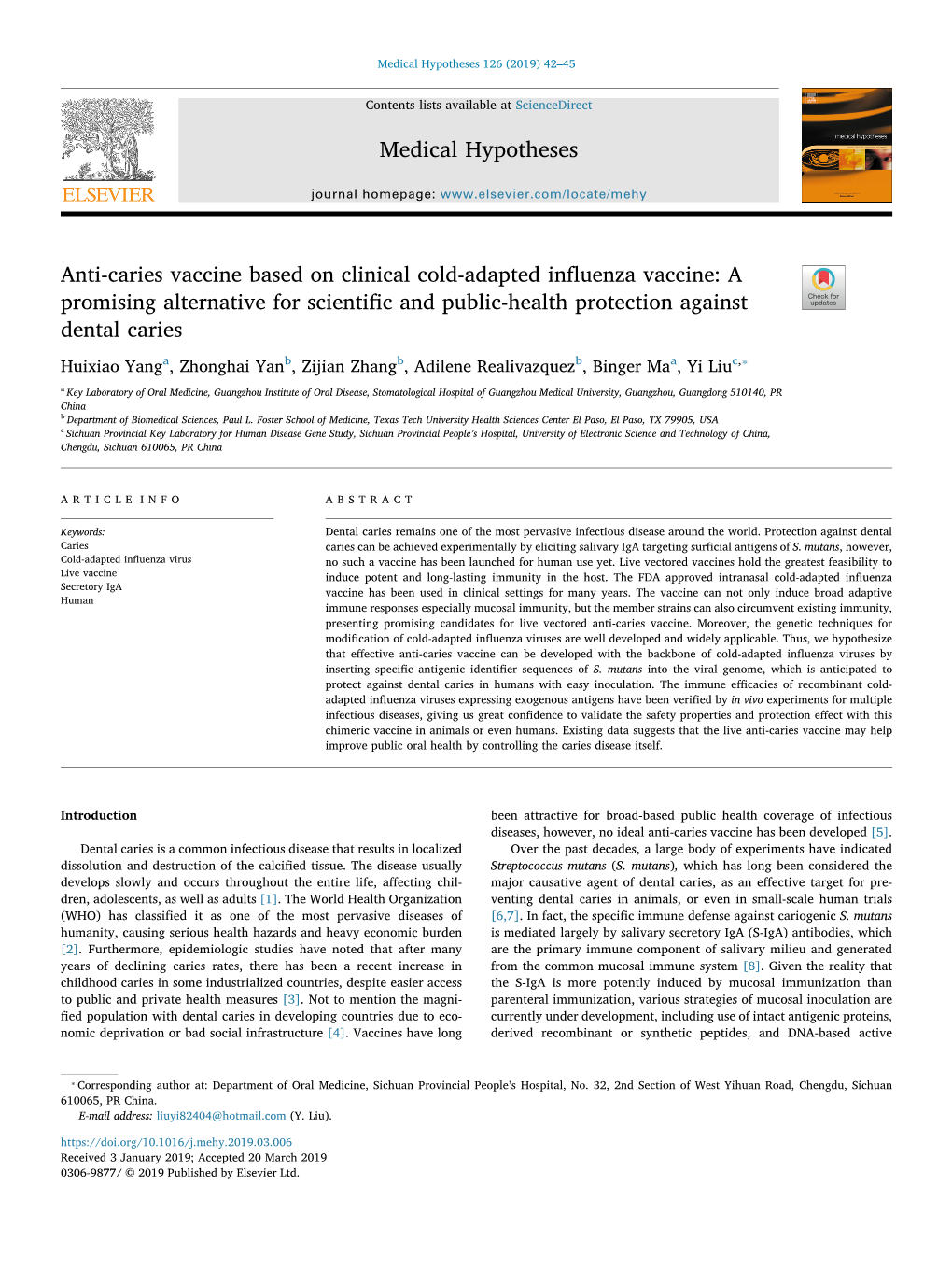Anti-Caries Vaccine Based on Clinical Cold-Adapted Influenza Vaccine a Promising Alternative for Scientific and Public-Health P