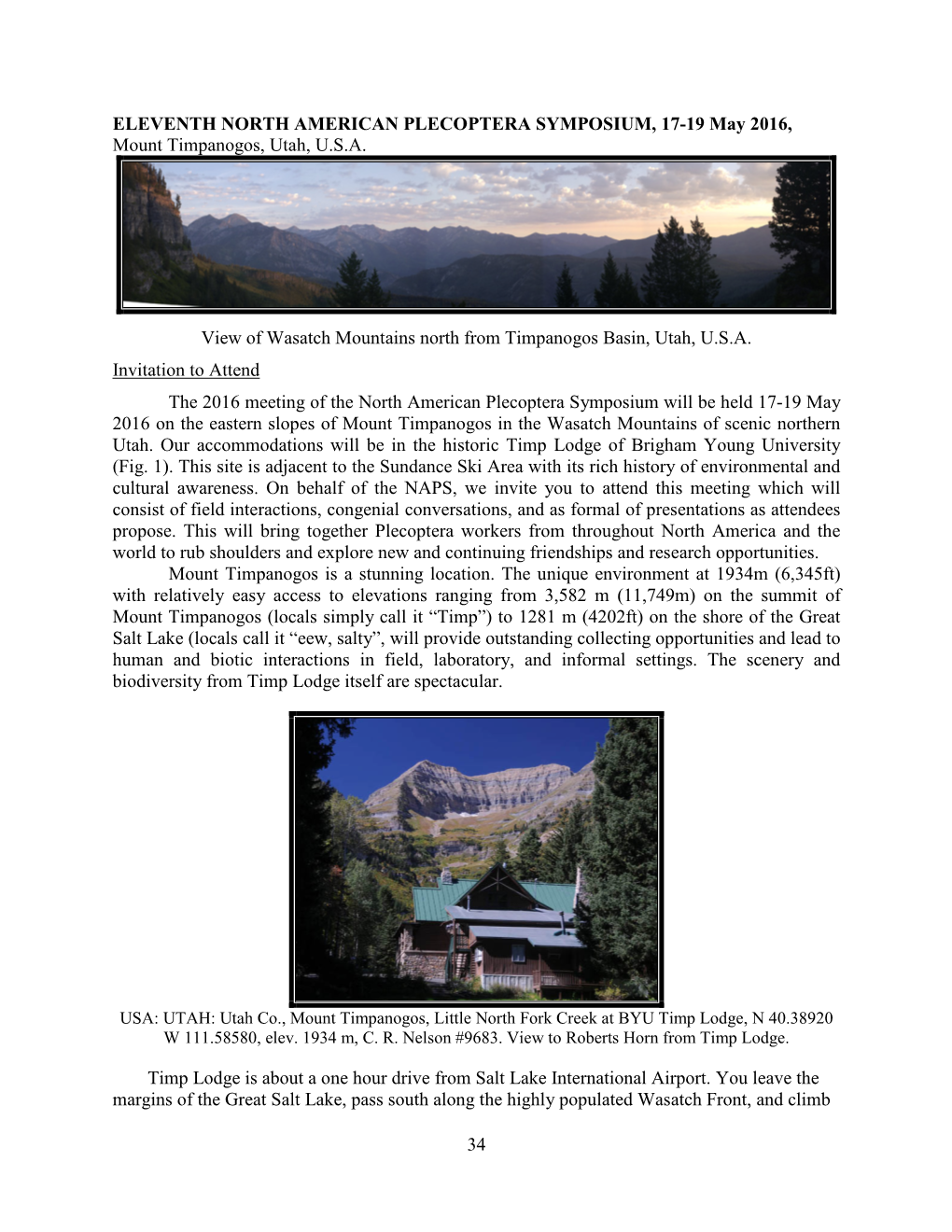 ELEVENTH NORTH AMERICAN PLECOPTERA SYMPOSIUM, 17-19 May 2016, Mount Timpanogos, Utah, U.S.A