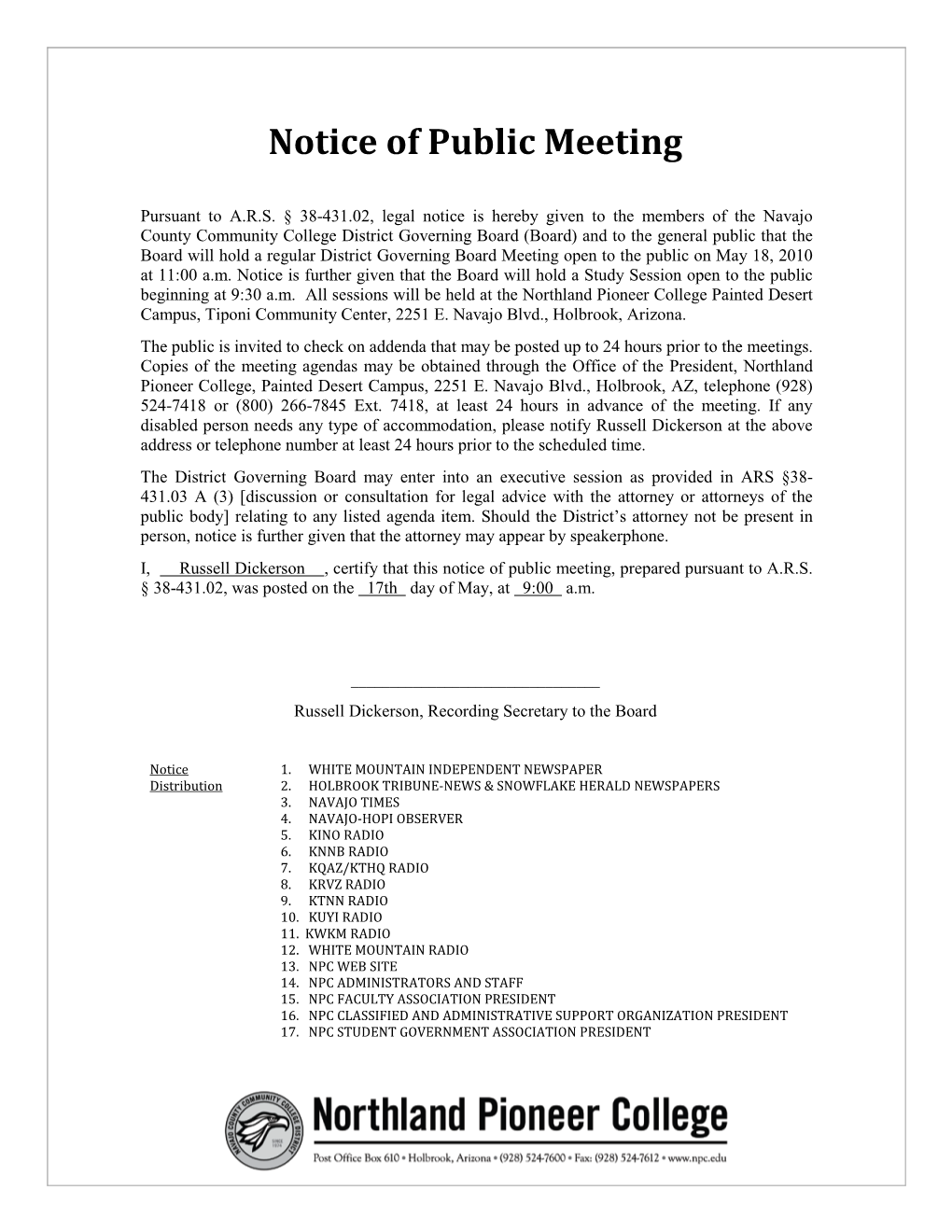 Notice of Public Meeting