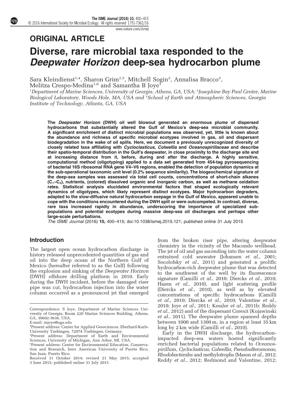 Diverse, Rare Microbial Taxa Responded to the Deepwater Horizon Deep-Sea Hydrocarbon Plume