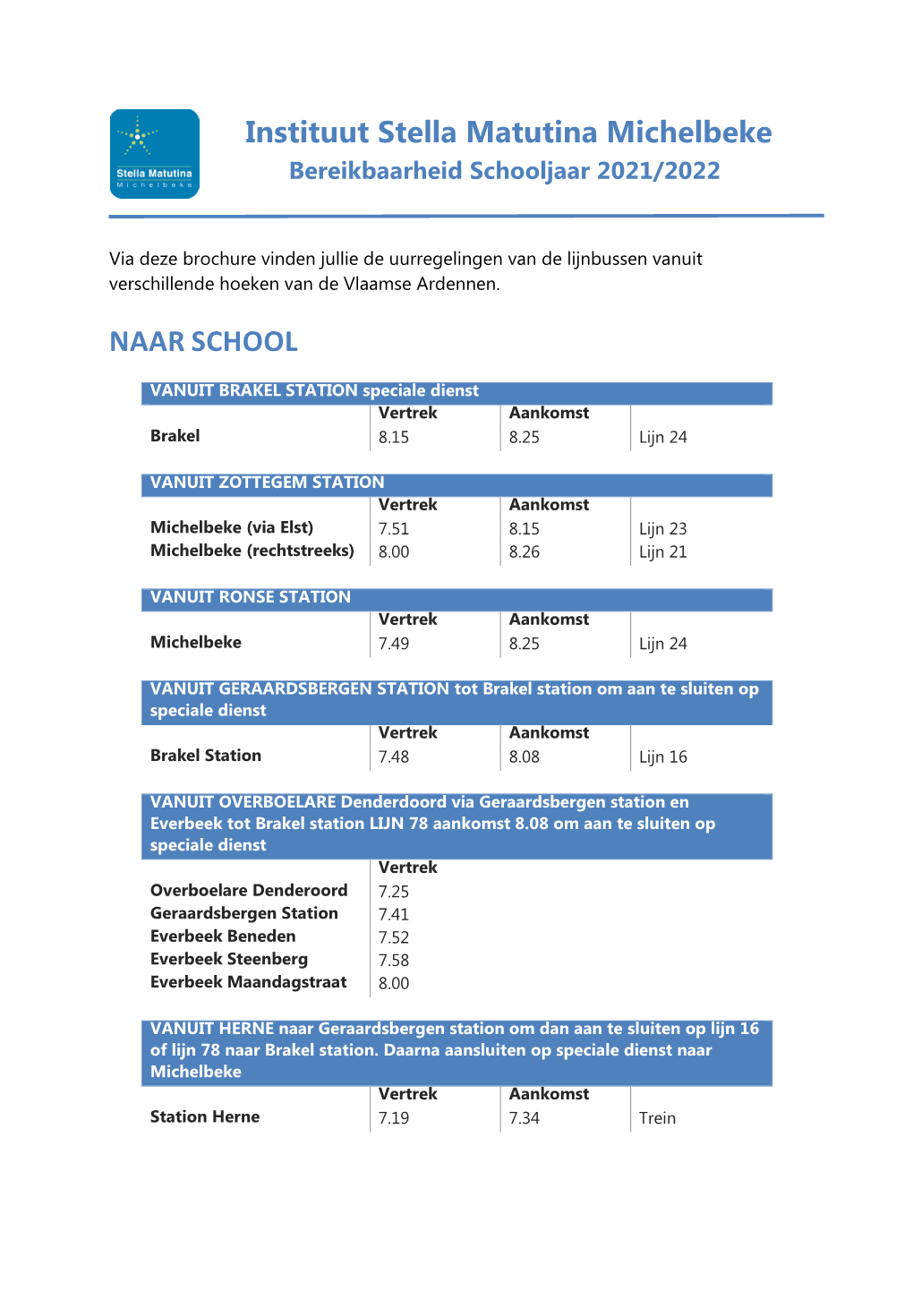 Instituut Stella Matutina Michelbeke NAAR SCHOOL