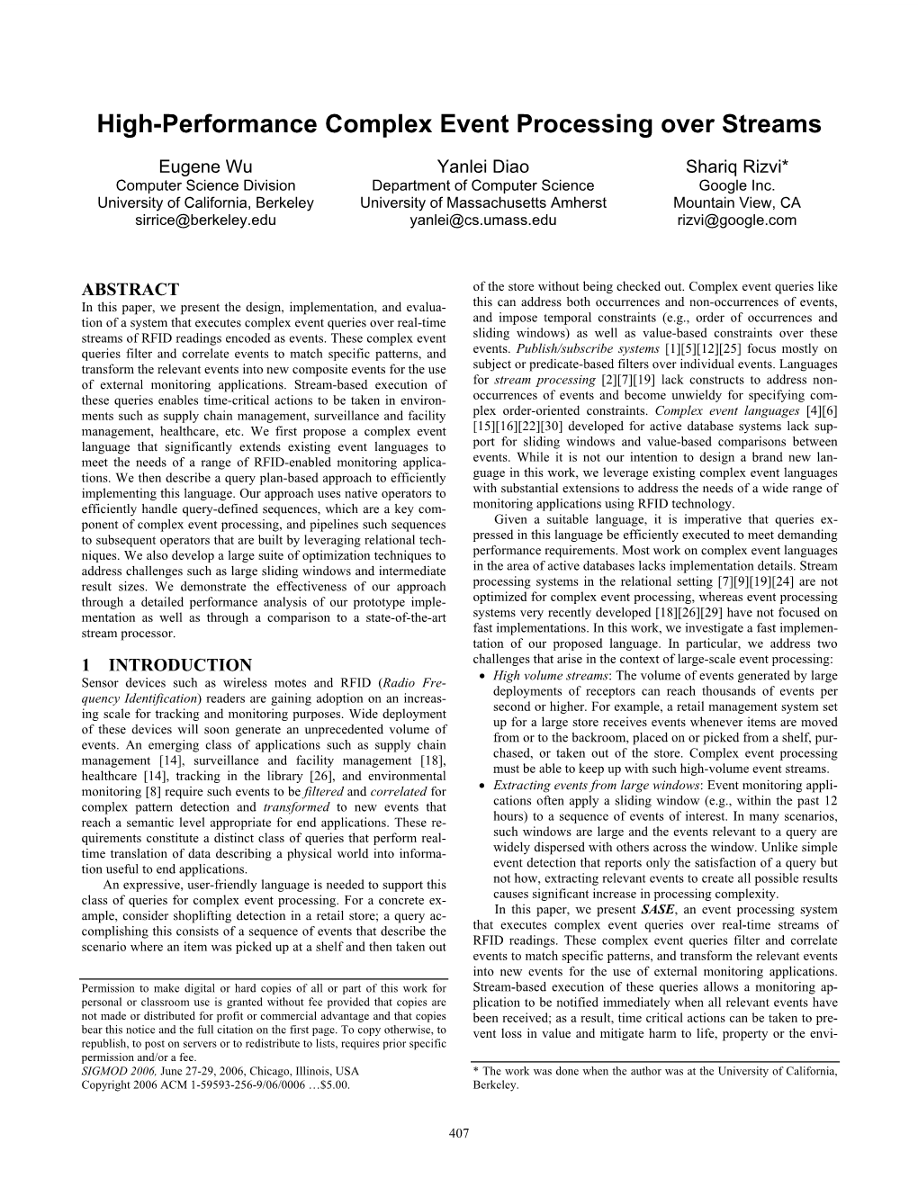 High-Performance Complex Event Processing Over Streams