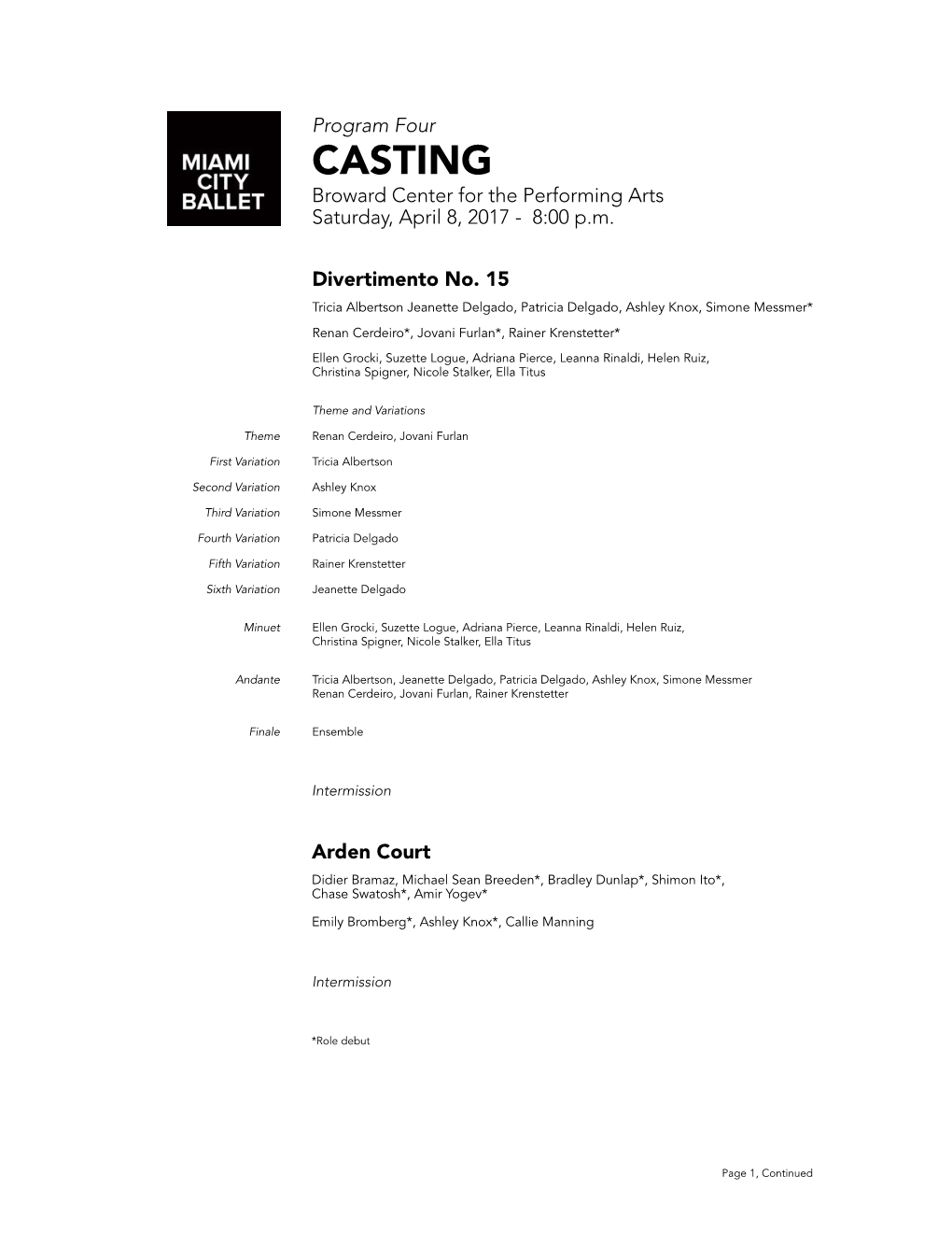 Casting Announced: Program Four @ Broward Center