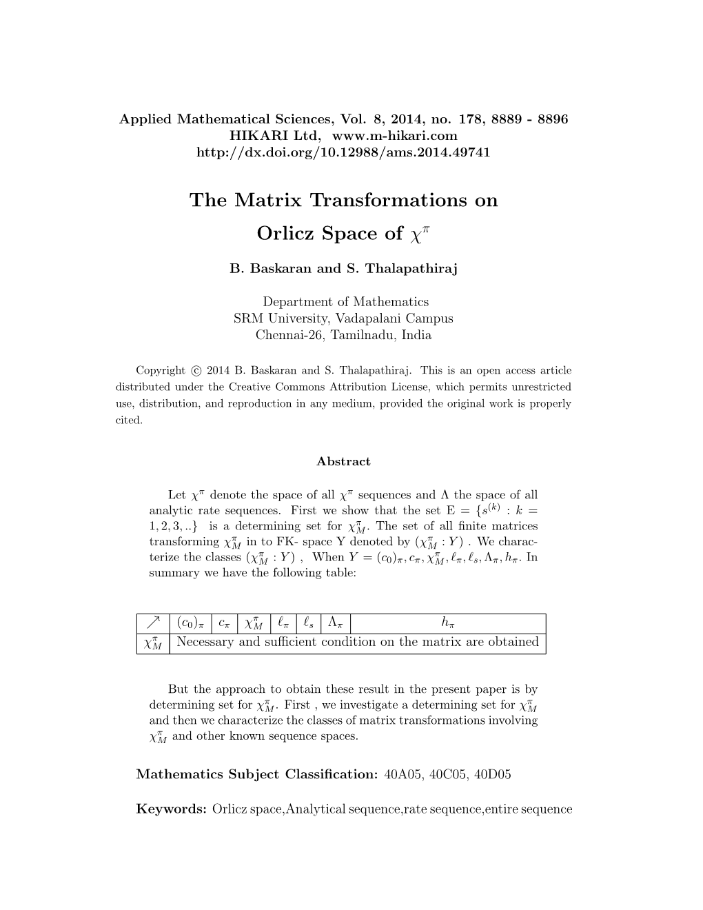 The Matrix Transformations on Orlicz Space of Χπ