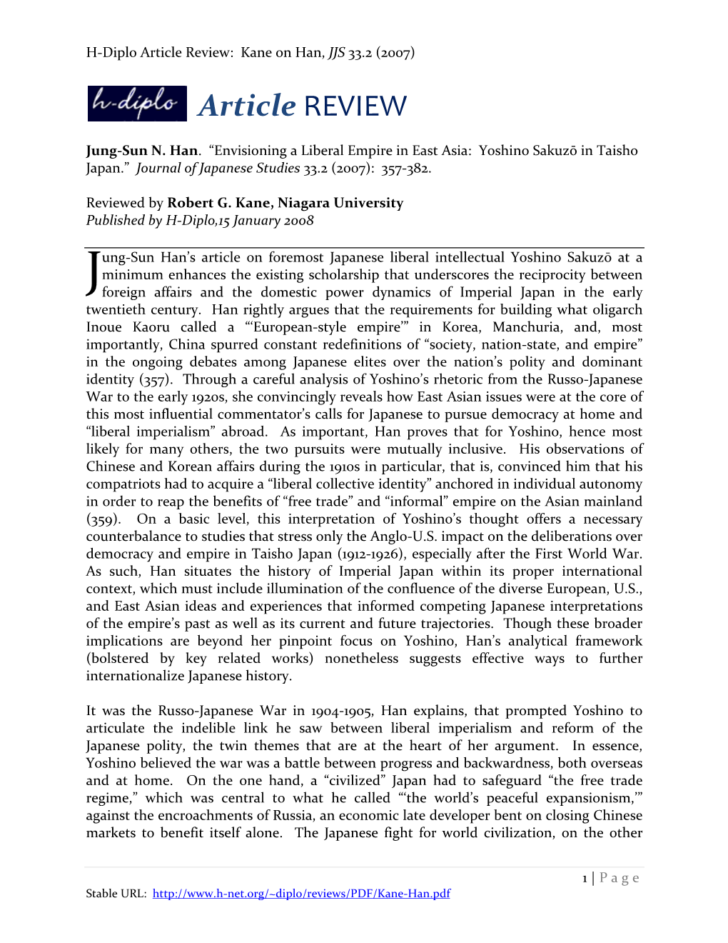 Reviewed by Robert G. Kane, Niagara University Published by H-Diplo,15 January 2008