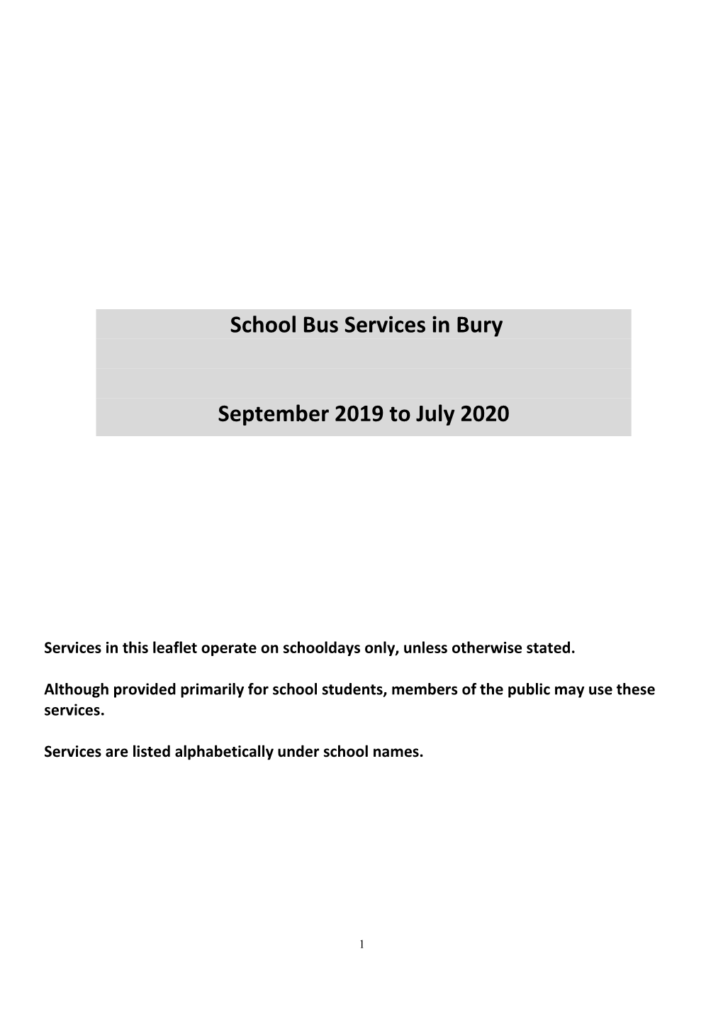 School Bus Service 2019/20