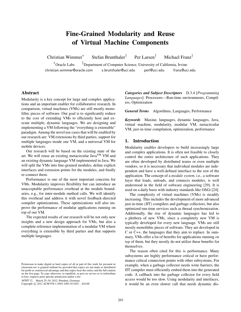 Fine-Grained Modularity and Reuse of Virtual Machine Components