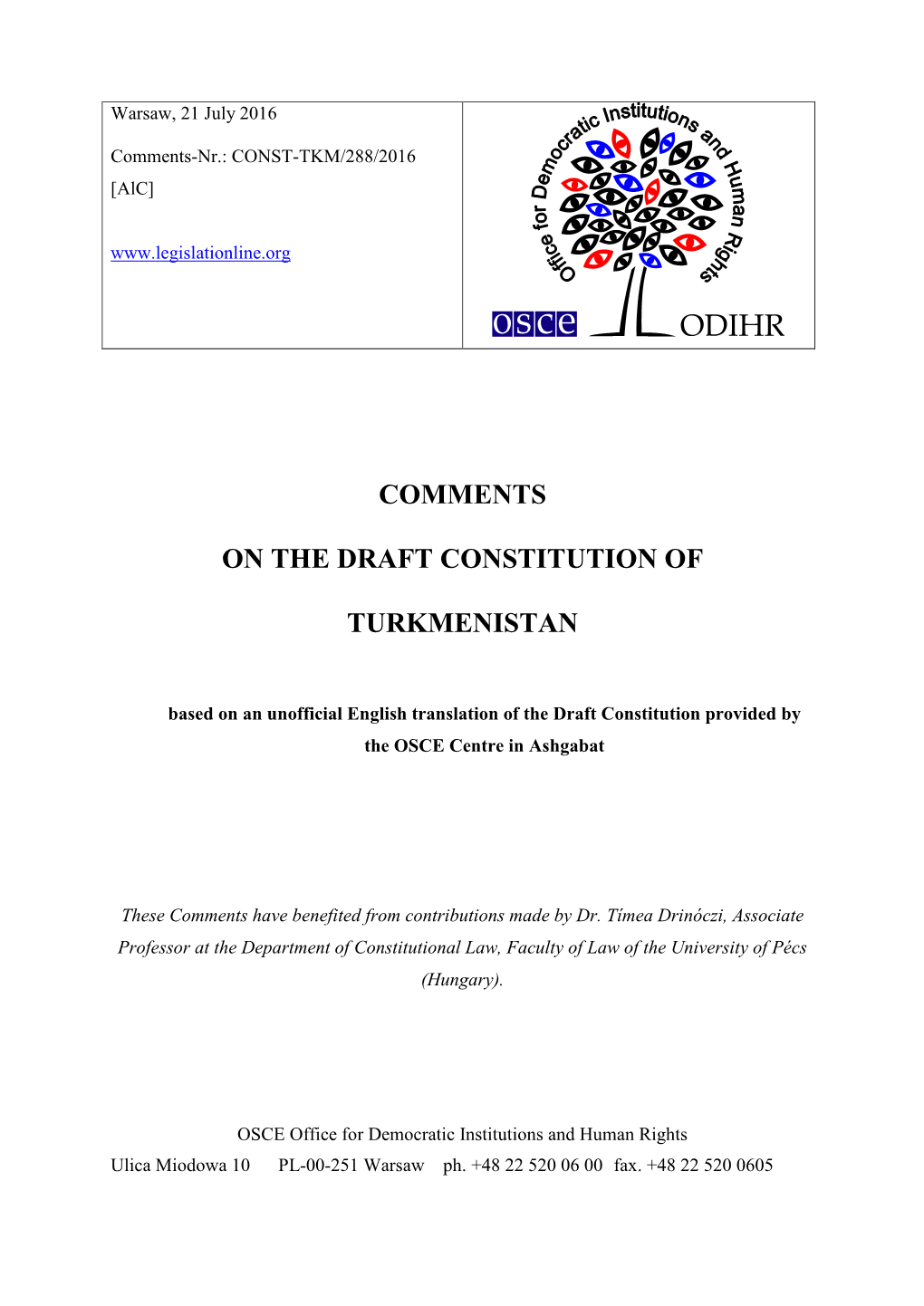 Comments on the Draft Constitution of Turkmenistan