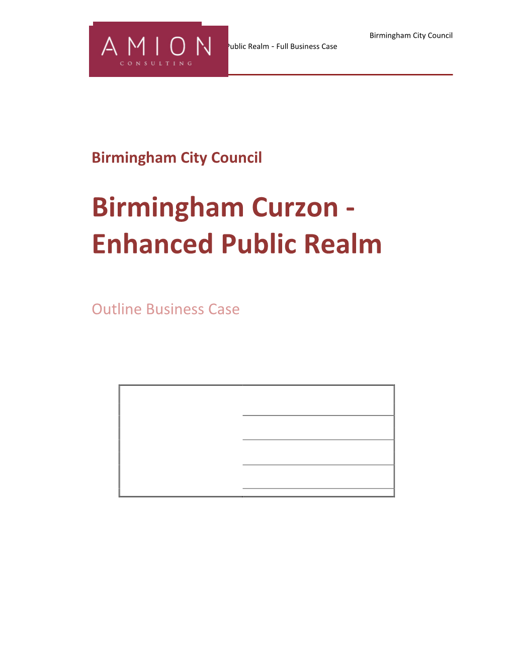 Birmingham Curzon - Enhanced Public Realm - Full Business Case