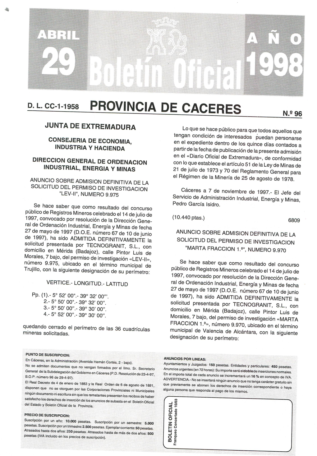 D.L.Cc-1-1958 Provincia De Caceres