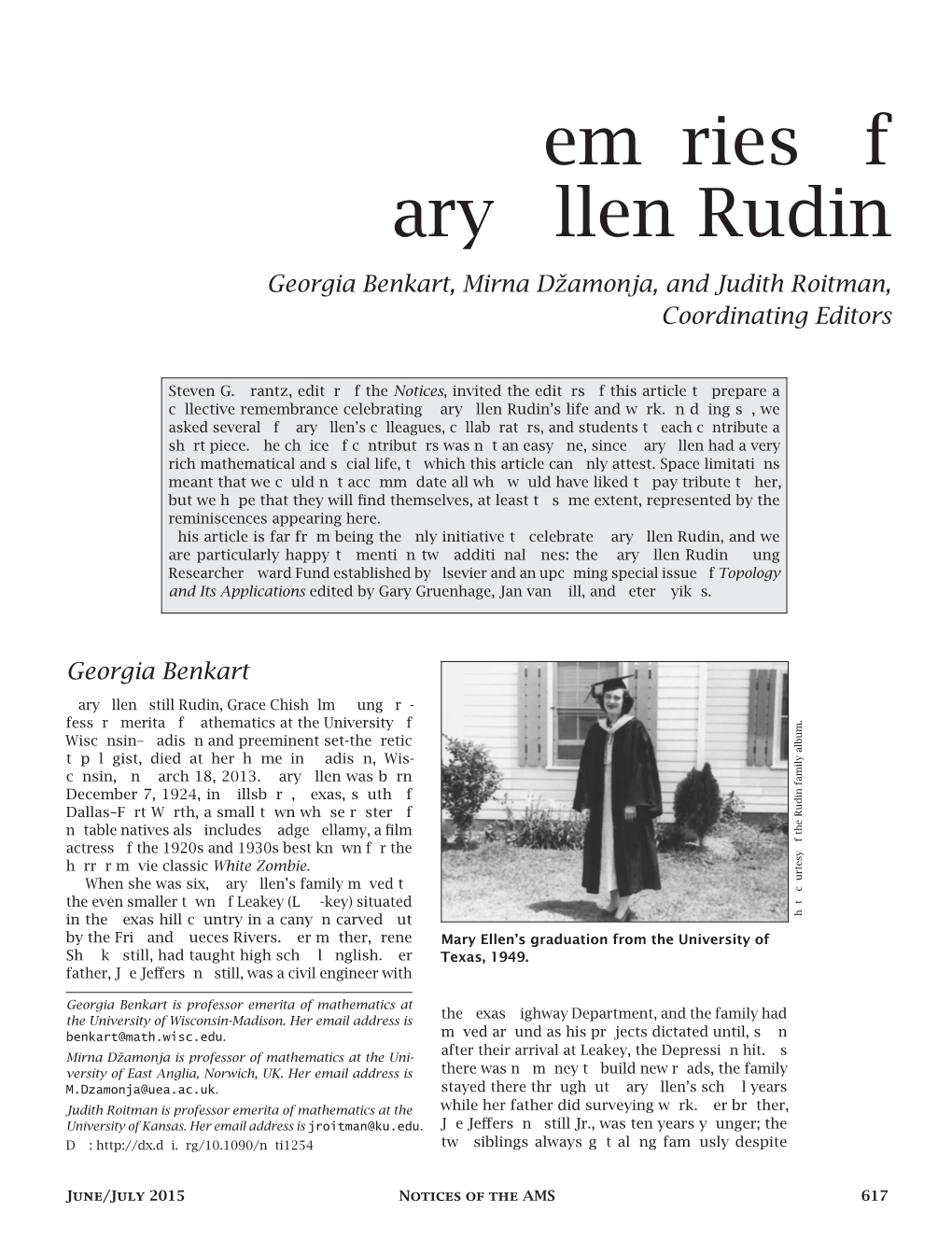 Memories of Mary Ellen Rudin