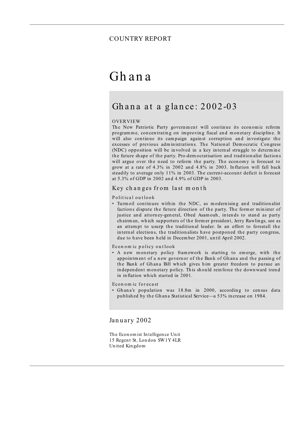 Ghana at a Glance: 2002-03