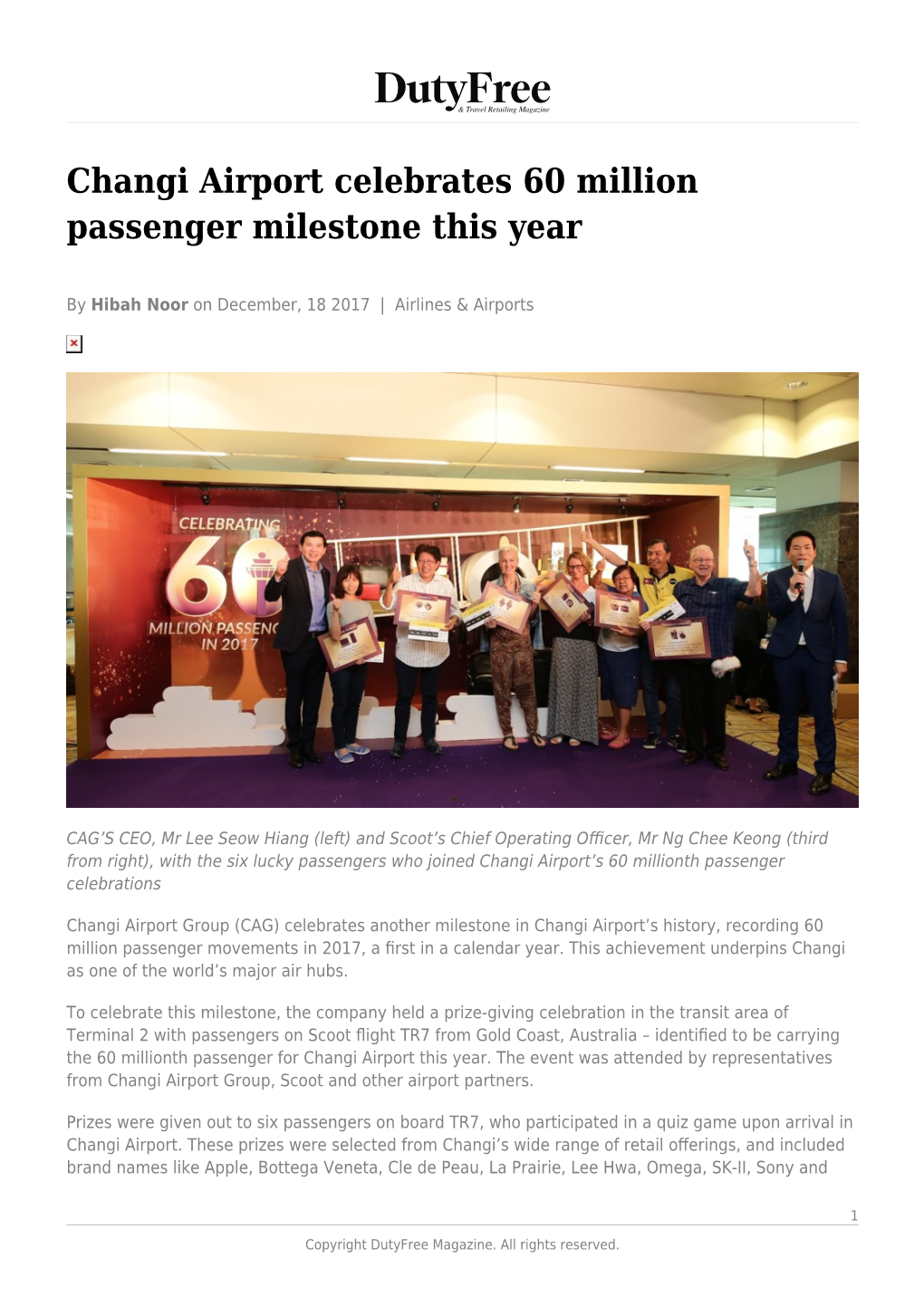 Changi Airport Celebrates 60 Million Passenger Milestone This Year