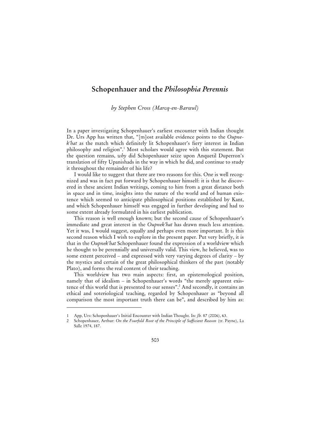 Schopenhauer and the Philosophia Perennis