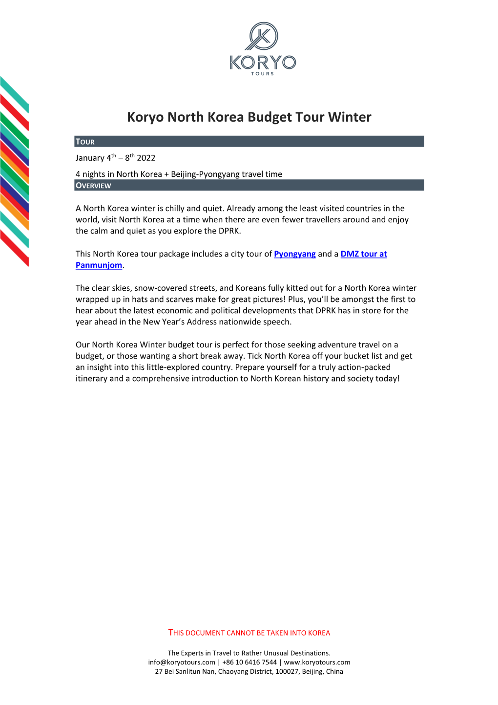 Koryo North Korea Budget Tour Winter