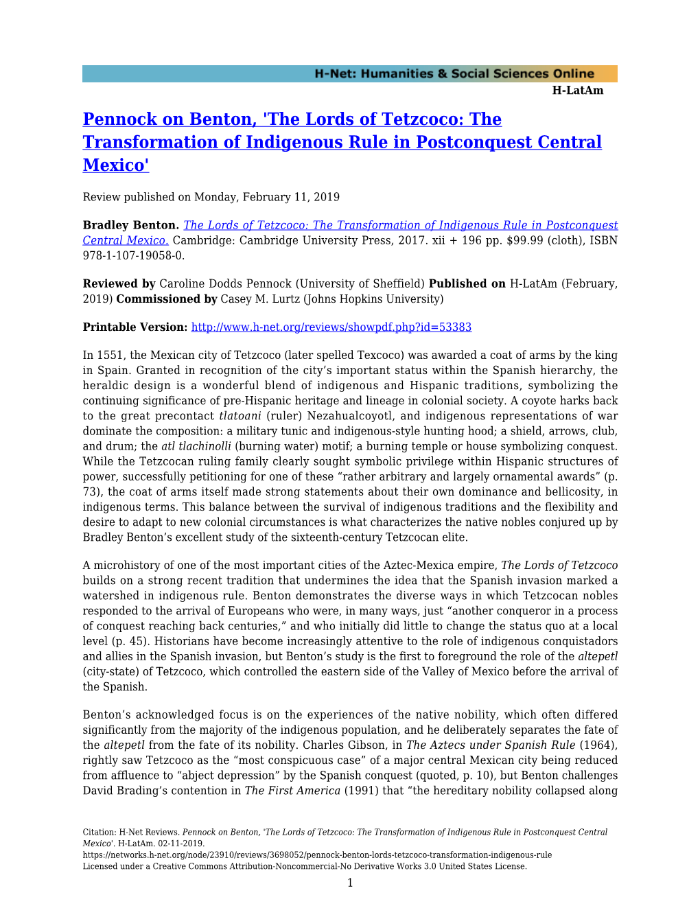 The Lords of Tetzcoco: the Transformation of Indigenous Rule in Postconquest Central Mexico'