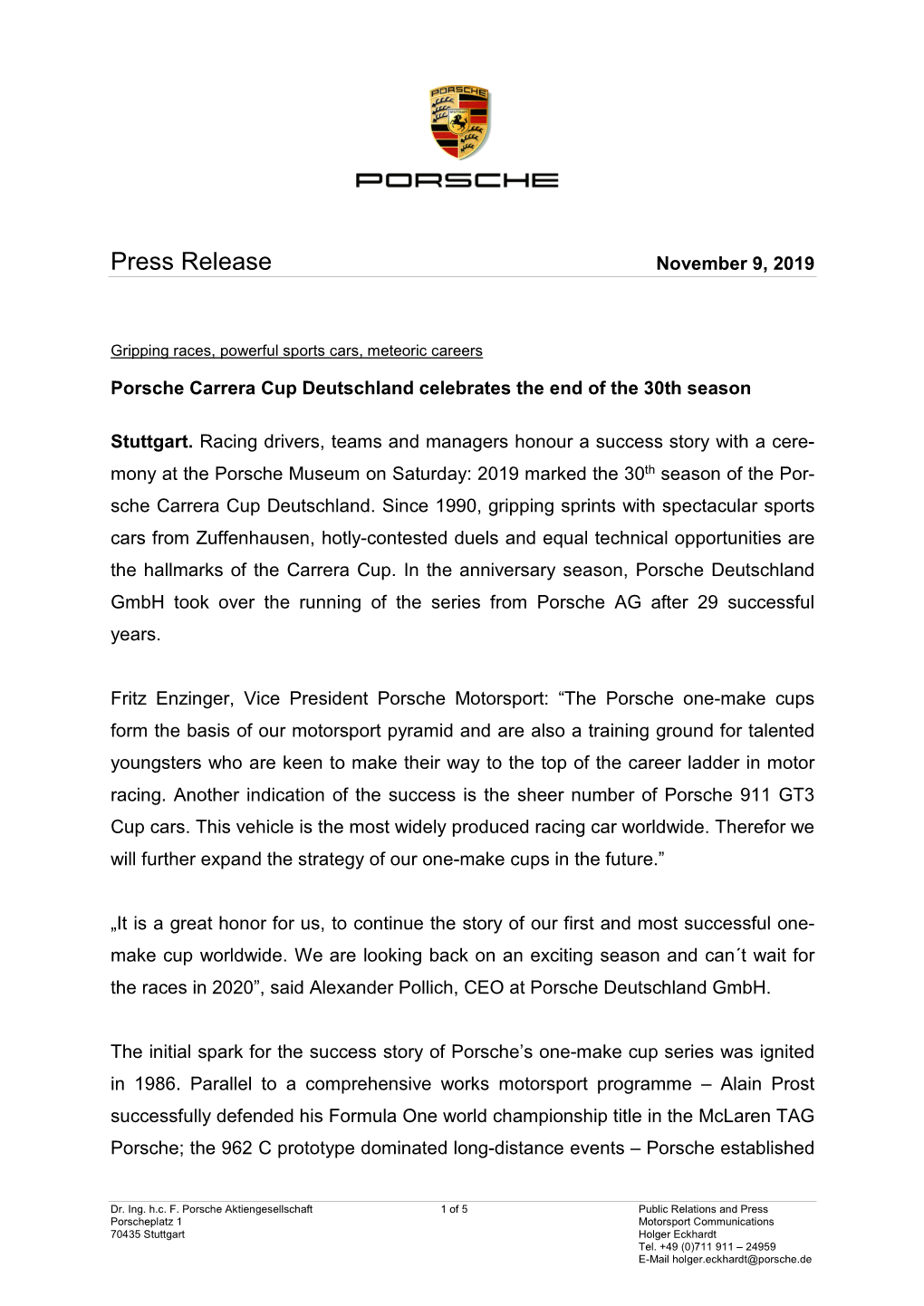Press Release November 9, 2019