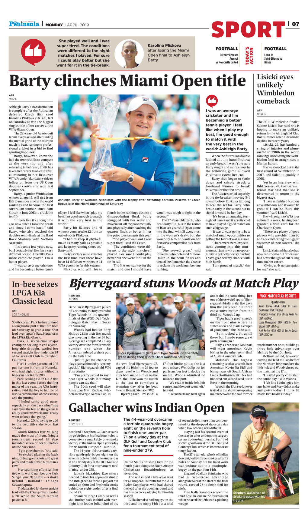 Barty Clinches Miami Open Title Unlikely