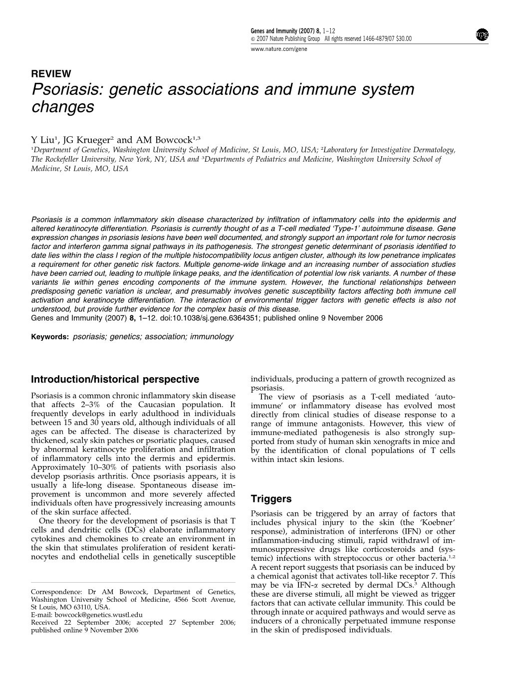 Psoriasis: Genetic Associations and Immune System Changes