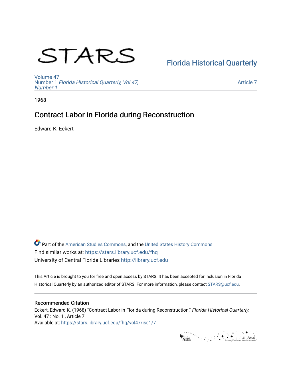 Contract Labor in Florida During Reconstruction