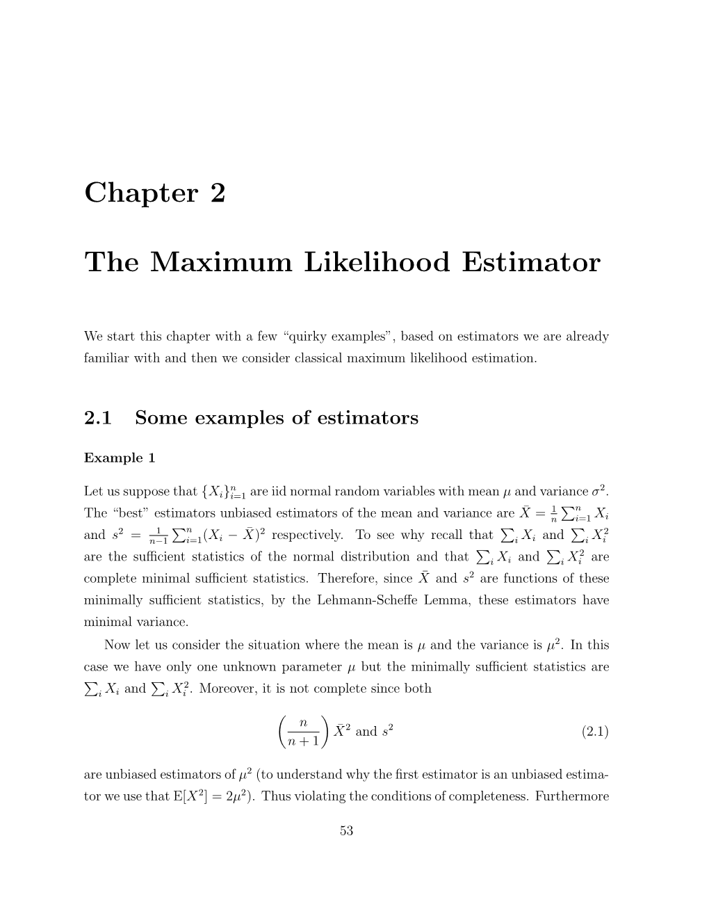 Chapter 2 the Maximum Likelihood Estimator