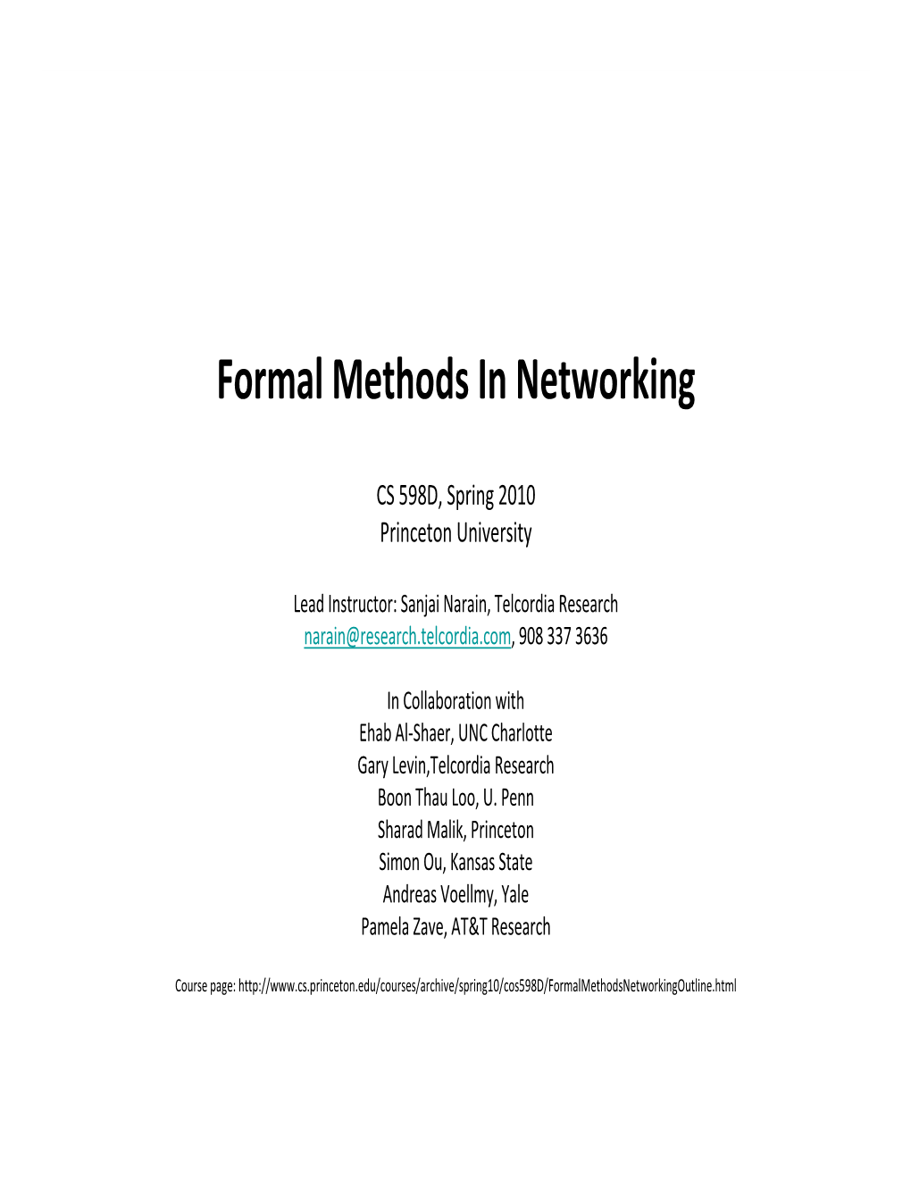 Formal Methods in Networking