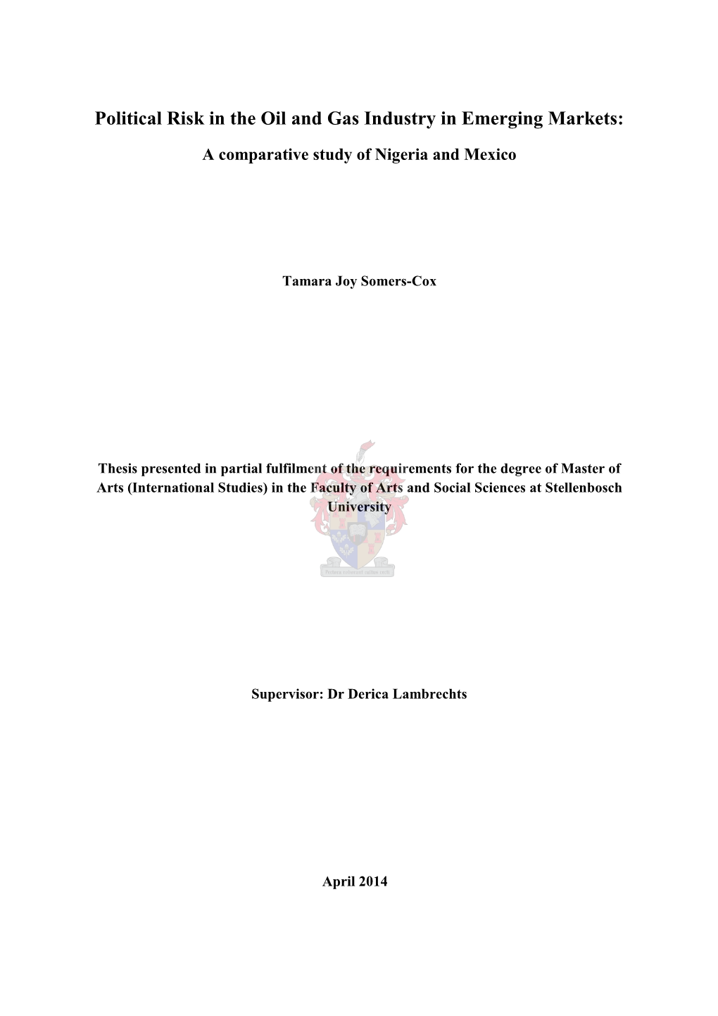 Political Risk in the Oil and Gas Industry in Emerging Markets