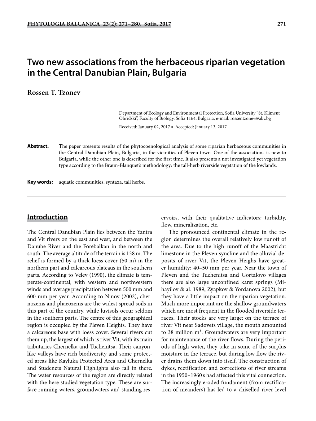 Two New Associations from the Herbaceous Riparian Vegetation in the Central Danubian Plain, Bulgaria