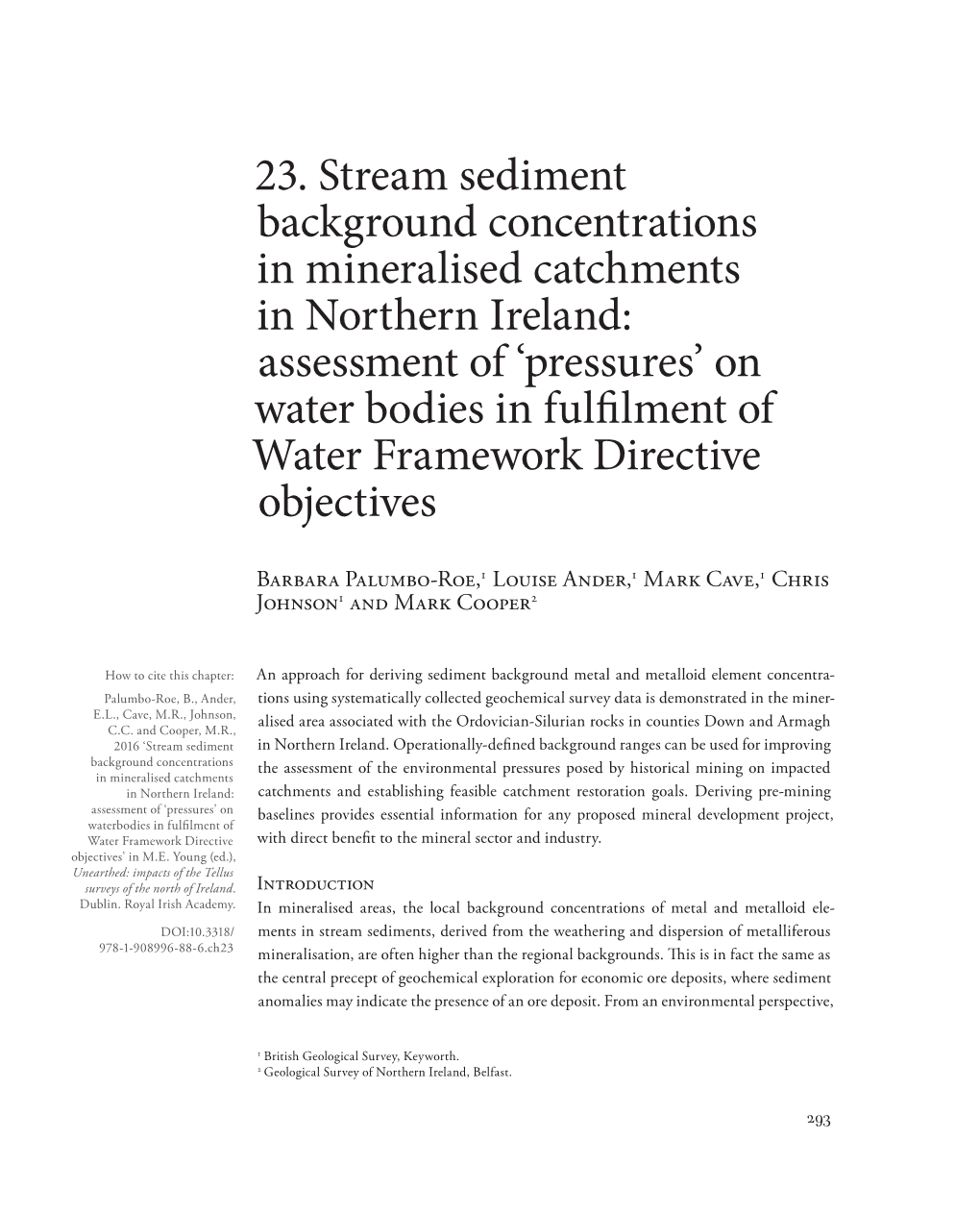 23. Stream Sediment Background Concentrations in Mineralised Catchments in Northern Ireland