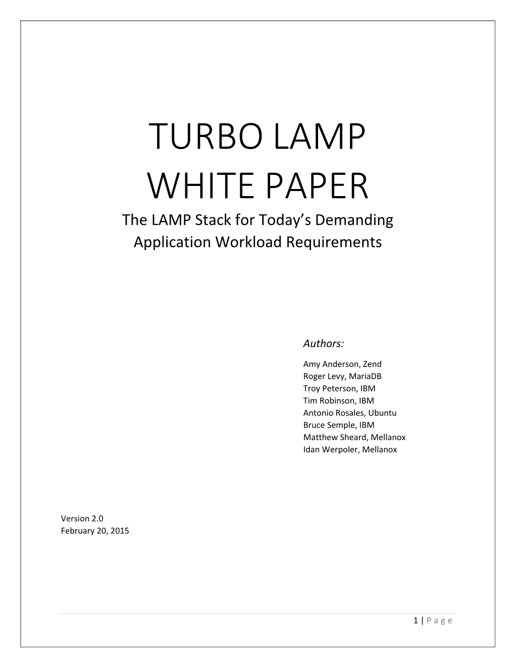 TURBO LAMP WHITE PAPER the LAMP Stack for Today’S Demanding Application Workload Requirements