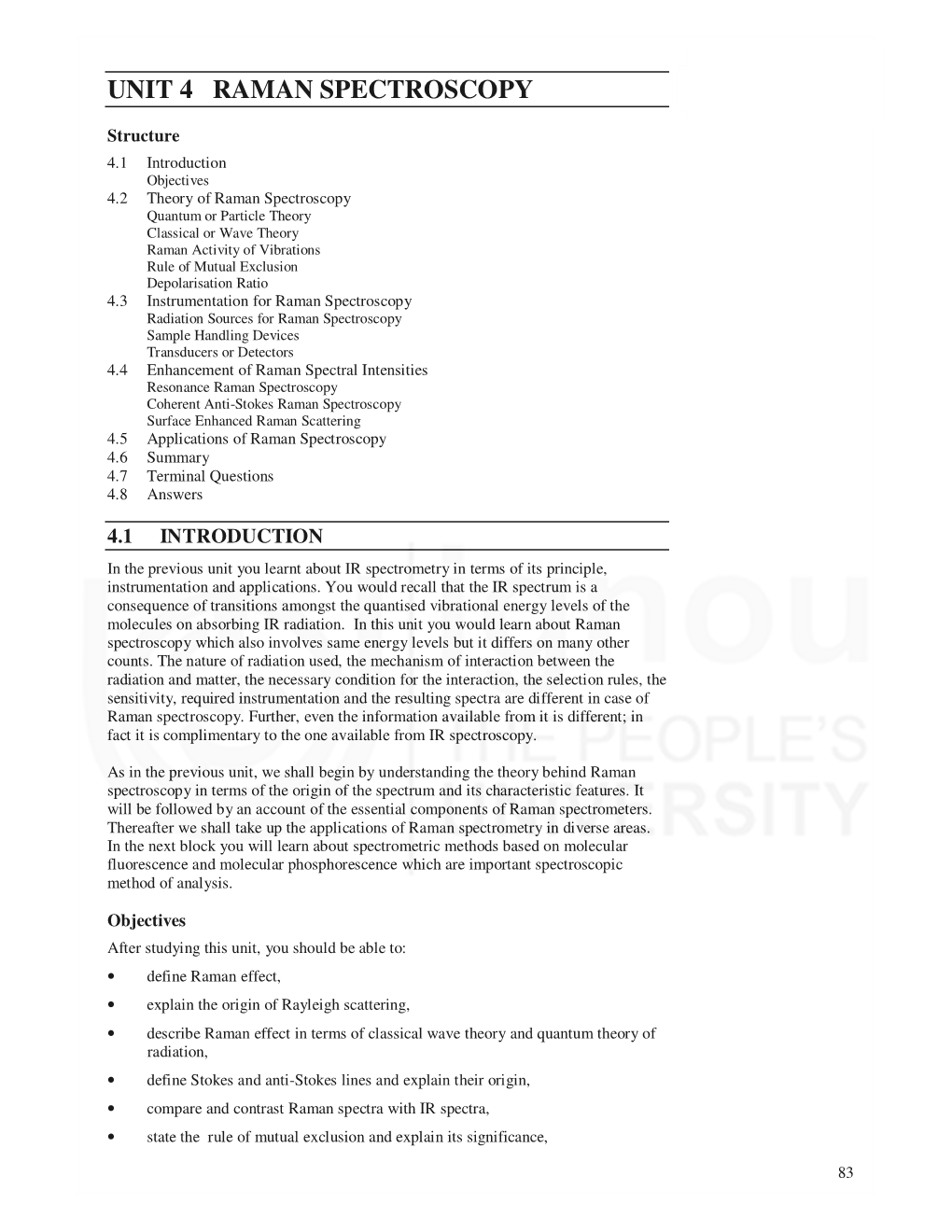 UNIT 4 RAMAN SPECTROSCOPY Spectroscopy
