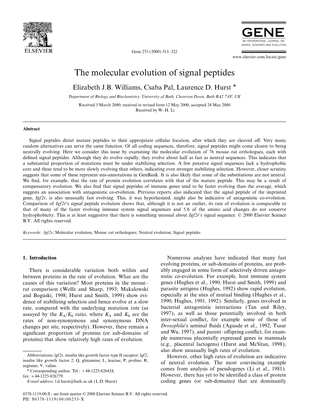 The Molecular Evolution of Signal Peptides