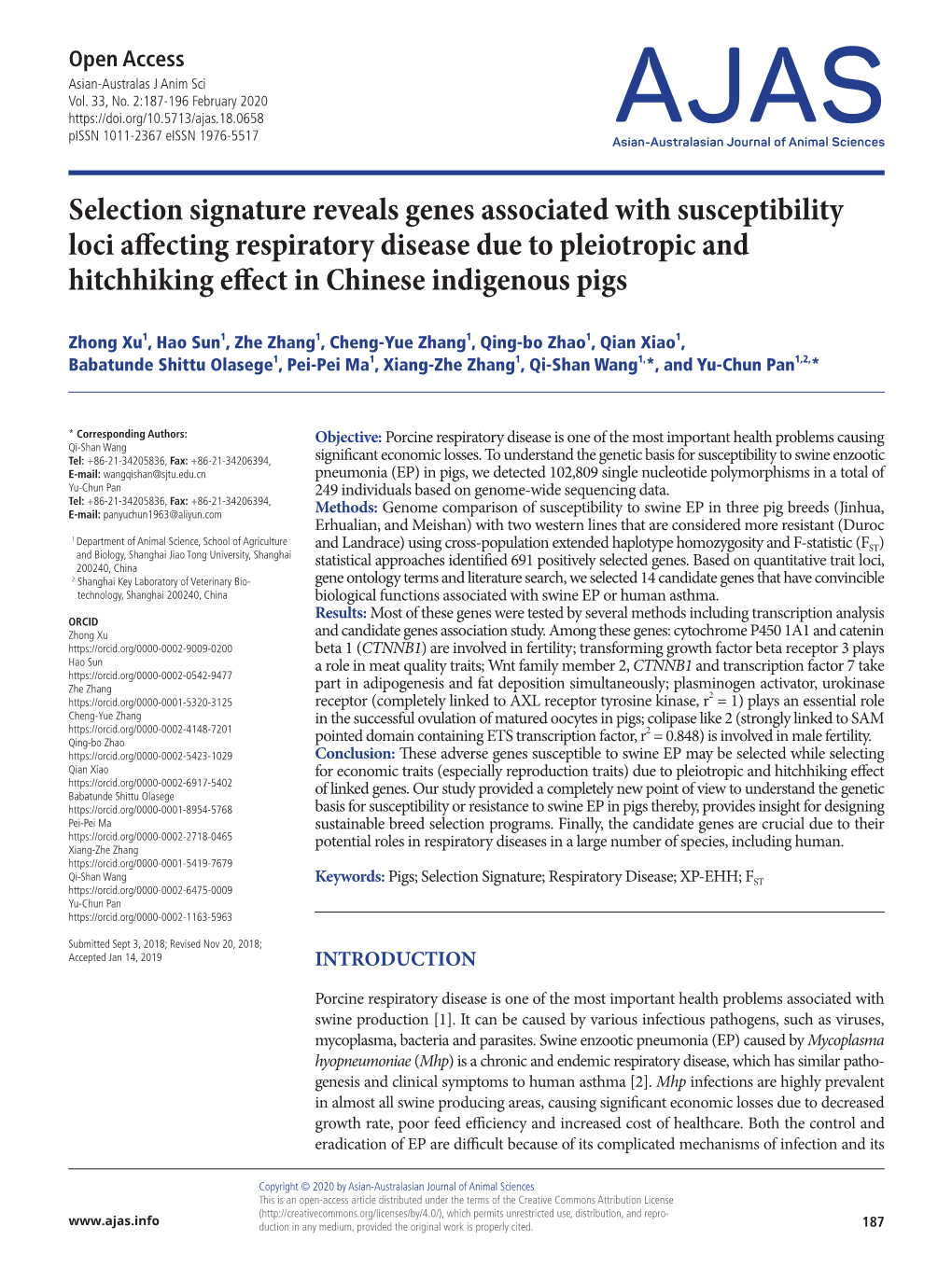 Selection Signature Reveals Genes Associated With