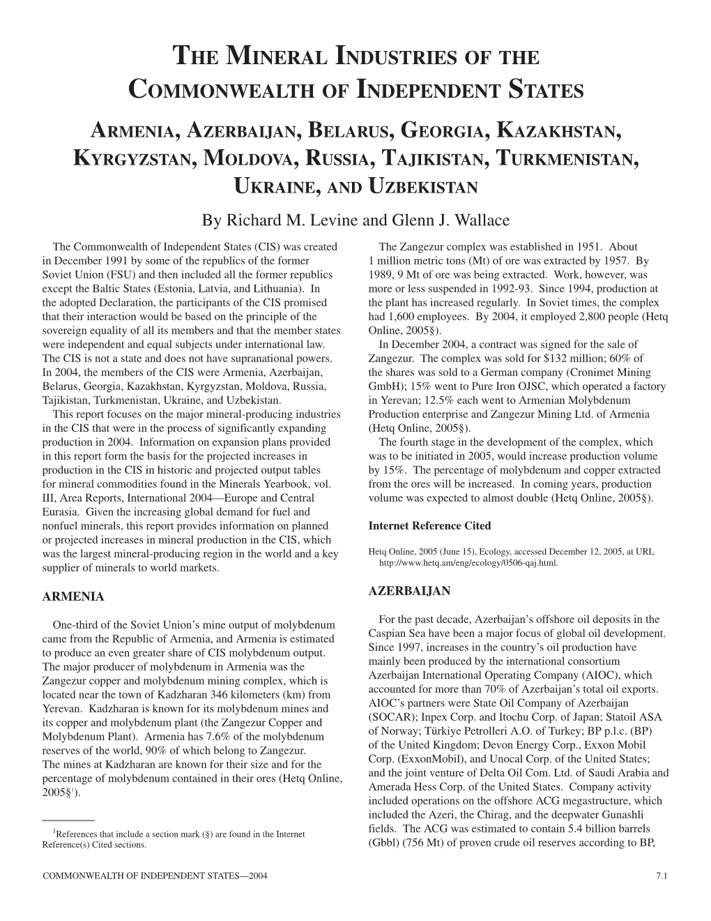 The Mineral Industries of the Commonwealth of Independent States in 2004