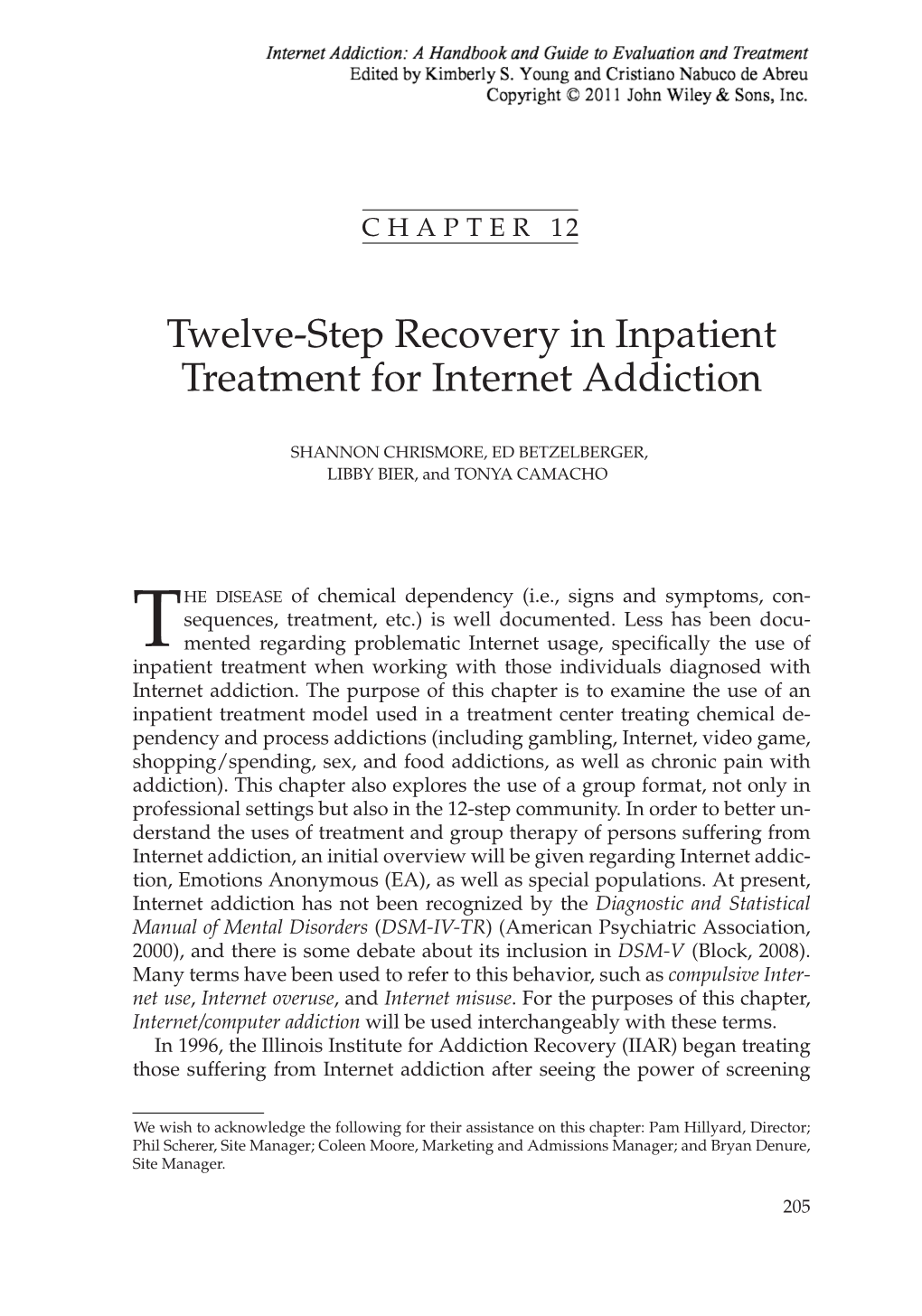 Twelve-Step Recovery in Inpatient Treatment for Internet Addiction