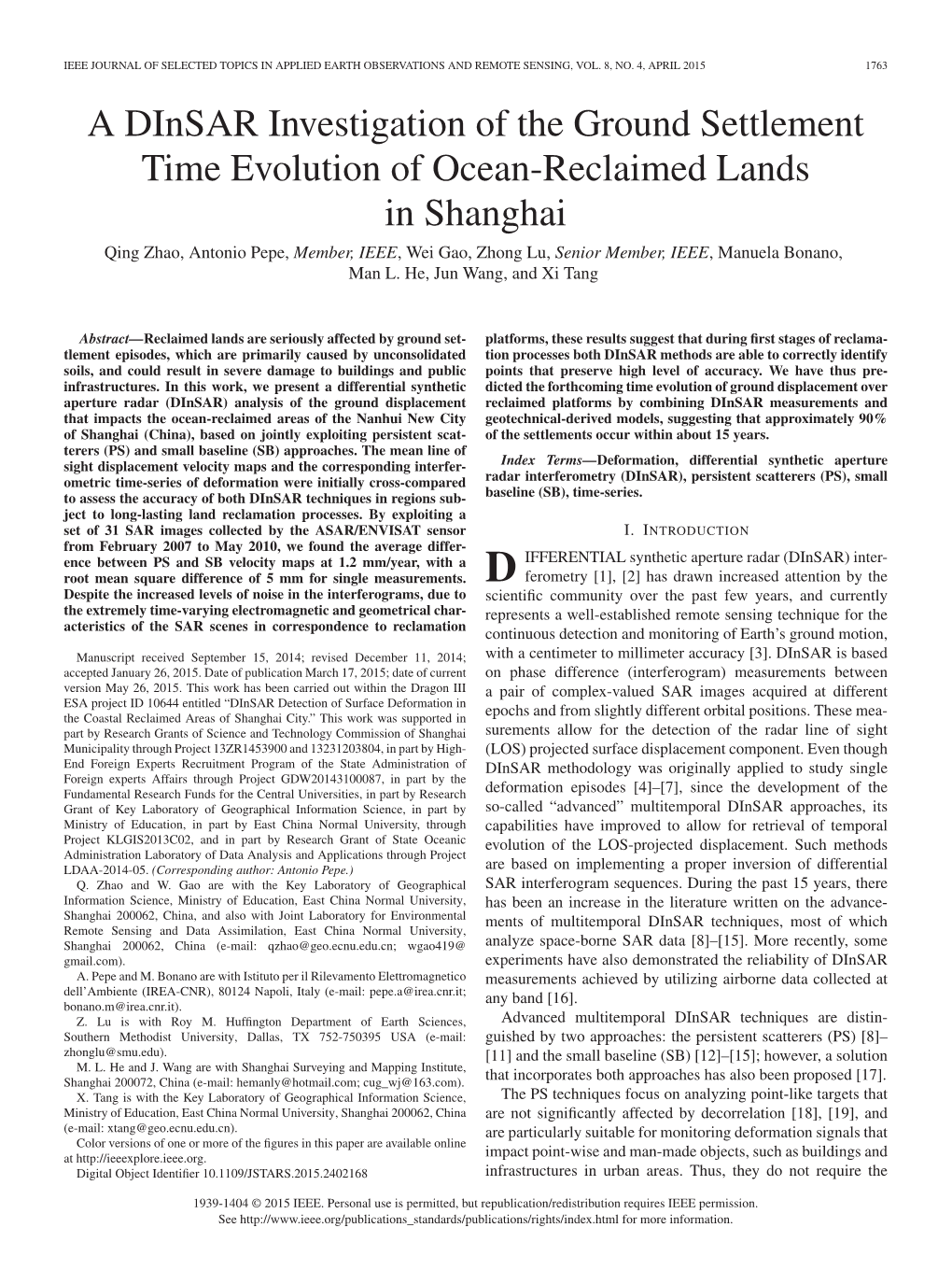 A Dinsar Investigation of the Ground Settlement Time Evolution Of