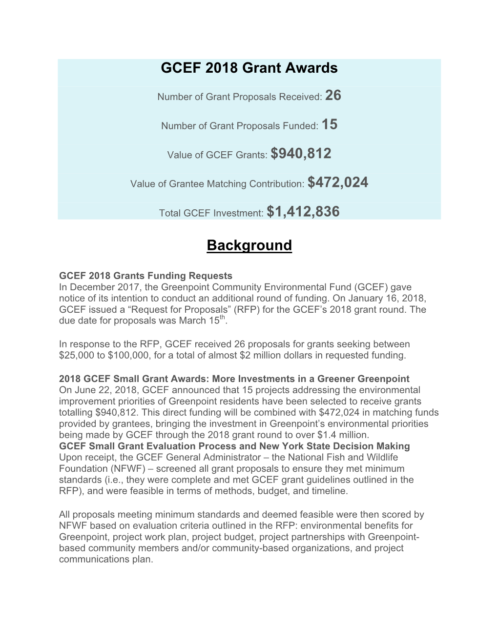 GCEF 2018 Grant Awards