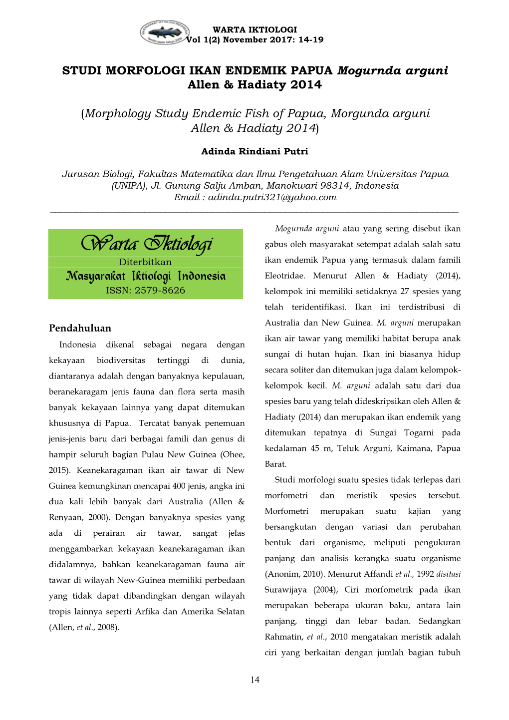 Adinda Studi-Morfometrik-Ikan-Endemik-Papua 14-19.Pdf