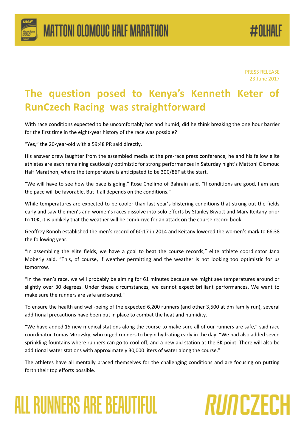 The Question Posed to Kenya's Kenneth Keter of Runczech Racing Was Straightforward