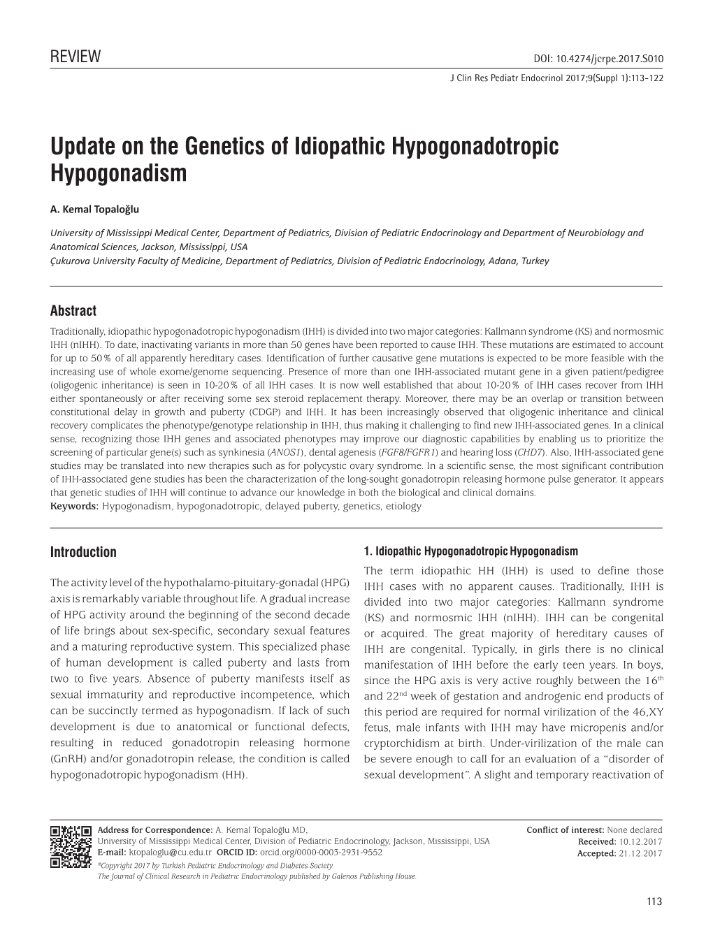 Update on the Genetics of Idiopathic Hypogonadotropic Hypogonadism
