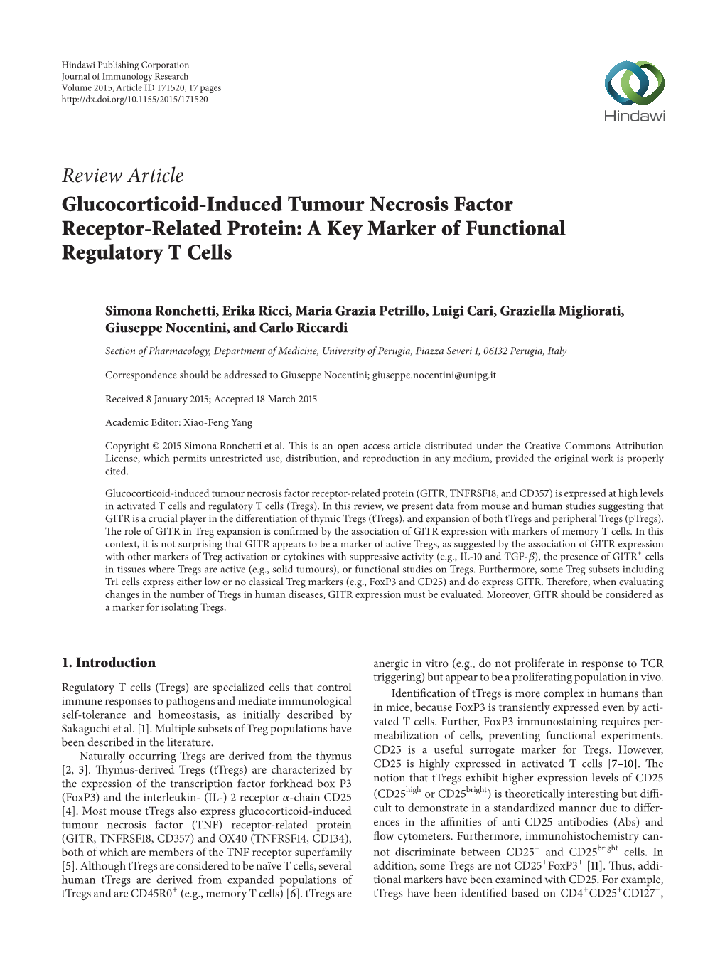 Review Article Glucocorticoid-Induced Tumour Necrosis Factor Receptor-Related Protein: a Key Marker of Functional Regulatory T Cells