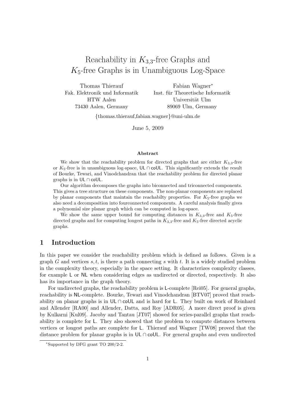 Reachability in K3,3-Free Graphs and K5-Free Graphs Is in Unambiguous Log-Space