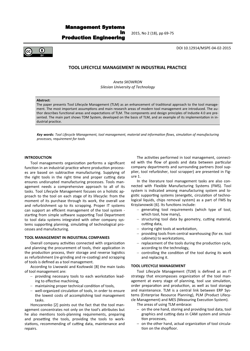 Management Systems in Production Engineering TOOL LIFECYCLE