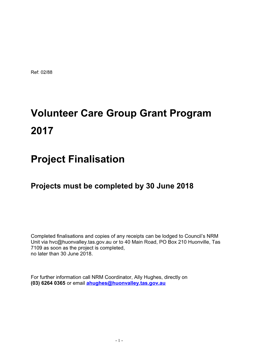 Volunteer Care Group Grant Program