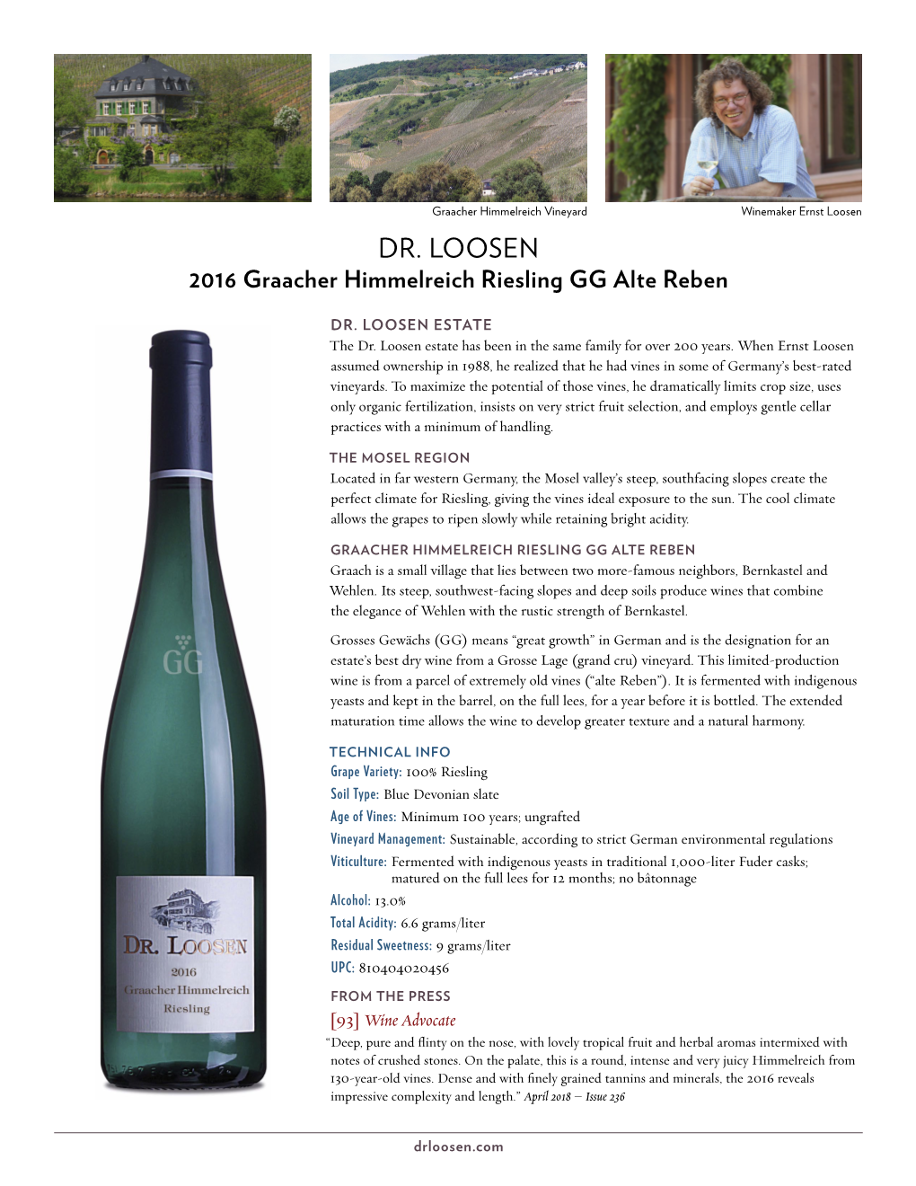 DR. LOOSEN 2016 Graacher Himmelreich Riesling GG Alte Reben