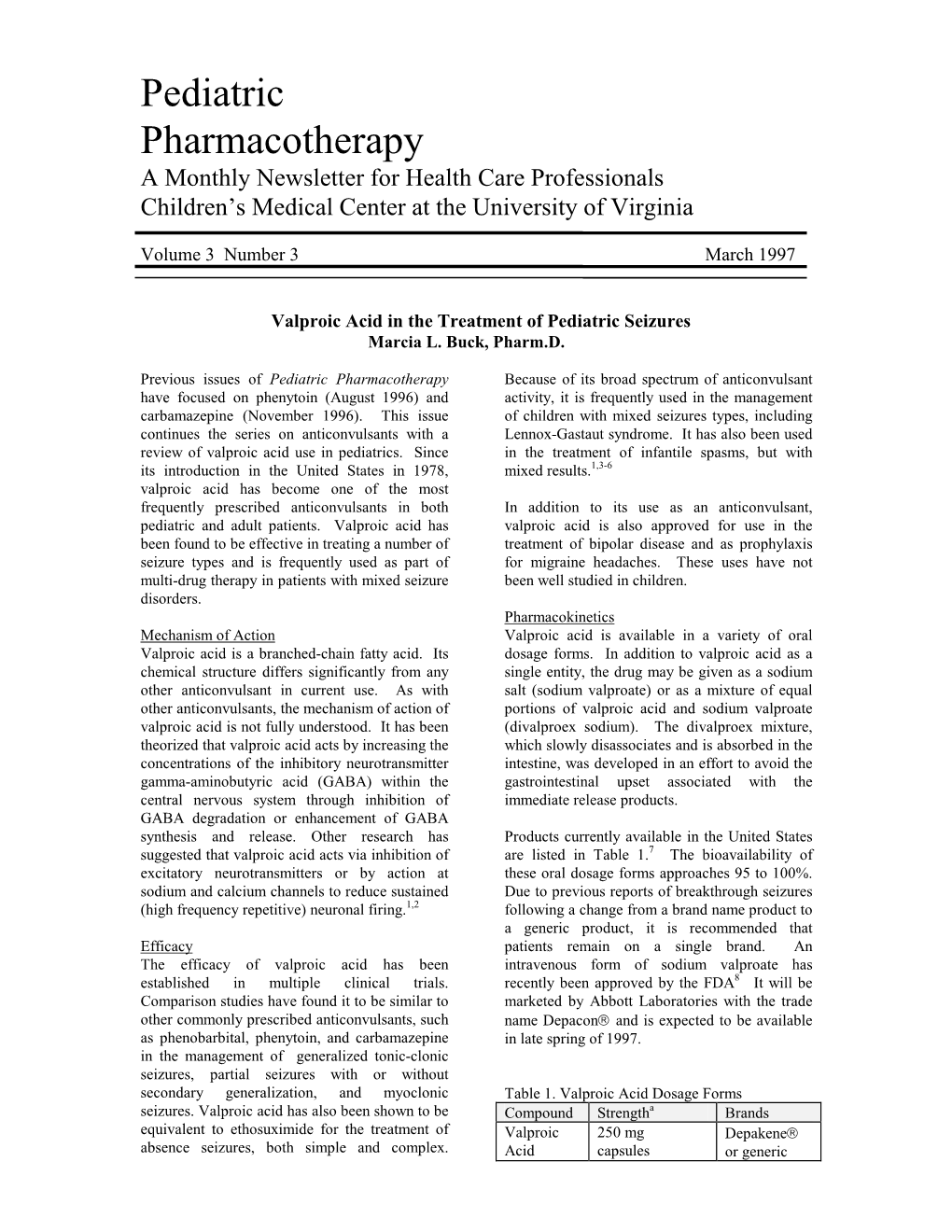 3 Valproic Acid in the Treatment of Pediatric Seizures