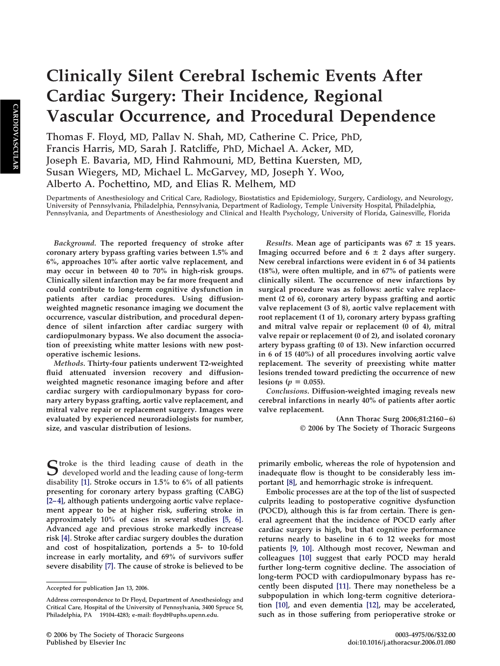 Clinically Silent Cerebral Ischemic Events After Cardiac