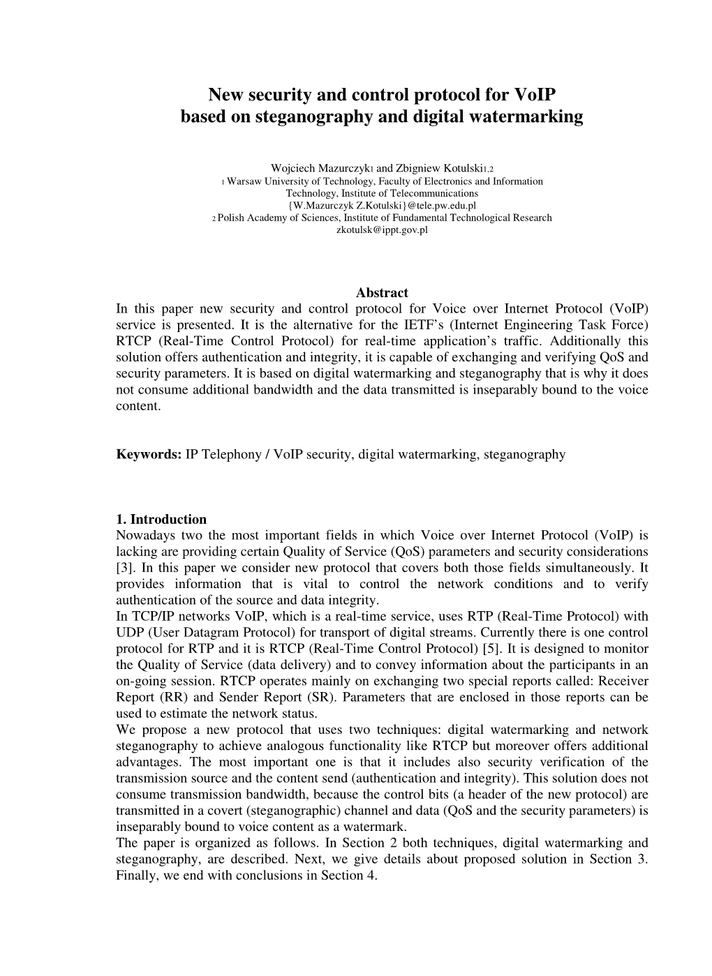 New Security and Control Protocol for Voip Based on Steganography and Digital Watermarking